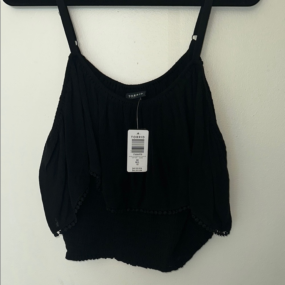 NWT Torrid Black Gauze Cropped Off Shoulder Blouse Top sz 00 M/L - Picture 2 of 4